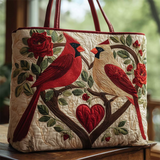 Cute Cardinal Bird Floral Quilted Tote Handbag