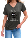 Women's IT'S FINE Letter Print V Neck Short Sleeve Shirts