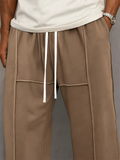 ‌Men's Casual Loose-Fit Drawstring Seam Details Staright Leg Trousers