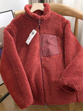 Unisex  Autumn Contrast Color Fleeced Long Sleeve High Neck Coat
