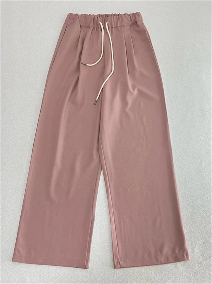 Women's Simple Solid Color Drawstring Elastic Waist Loose Pants