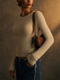 Women Slim Crewneck Pullover Fuzzy Eyelash Knit Sweaters