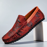 Male's Trendy Faux Leather Roses Printed Flats Moccasin Shoes