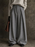 Women High Waist Pinstripe Wide Leg Pleated Office Pants