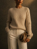 Women Macaron Color Soft Crewneck Pullover Cable Knit Sweaters