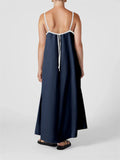 Ladies Contrast Color Lace-Up Spaghetti Strap Summer Dress