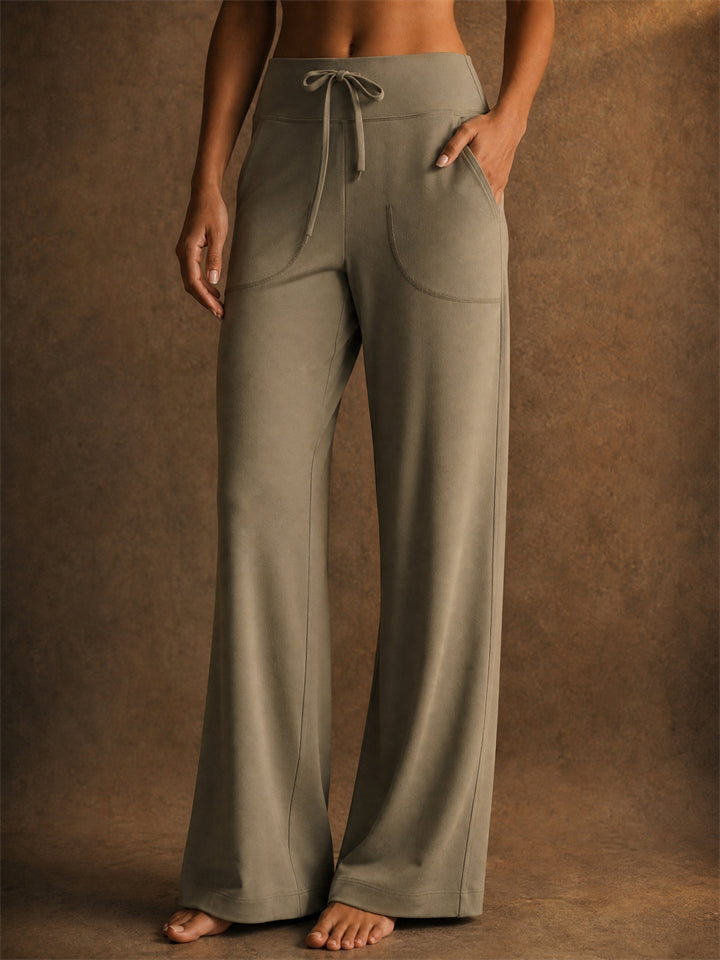 Womens Comfy High Waisted Drawstring Pockets Wide Leg Pants