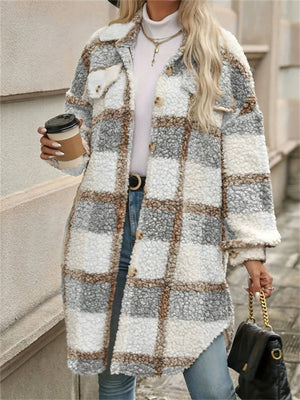 Women's Autumn Casual Color Block Plaid Button Up Mid-Length Coat