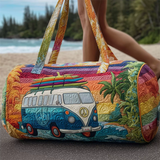 Beach Van Surfboard Palm Tree Quilted Duffle Bag
