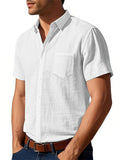 Men's Causal Linen Solid Color Pocket Short Sleeve Shirts
