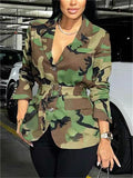 Women's Camouflage Print Tie-Waist Long Sleeve Coat