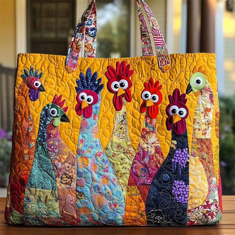 Yellow Colorful Chicken Canvas Tote Bag