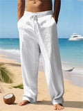 Men's Summer Linen Blend Drawstring Loose Fit Casual Beach Pants