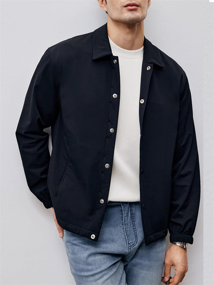 Retro Men's Button Long Sleeve Waist Length Solid Color Lapel Coat Black