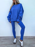 Women's Autumn Loose Solid Color Round Neck Split Hem Sweatshirts & Sweatpants Outfit