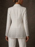 Women Rhinestone Double Breasted Slit Hem Blazer Jacket