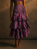 Women's Vintage Leopard Print Tiered Ruffle Skirts