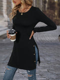 Women's Side Slit Crew Neck Elegant Shirt