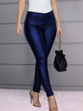 Casual Autumn PU Leather Women's High Waist Pencil Pants Slim Fit