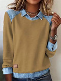 ‌Casual Denim Collar Loose Fit Pullover Knitted Top for Women