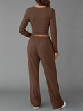 Women's Comfy Sporty Autumn Round Neck Long Sleeve Top and Drawstring Pants Set