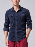 Men Corduroy Long Sleeve Button Down Double Pocket Casual Shirt