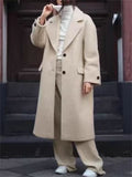 Women's Solid Color Single Breasted Lapel Loose Long Sleeve Coat