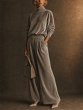 Women Velvet 2 Piece Set Mock Neck Pullover Top and Wide Leg Pants