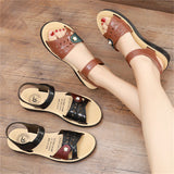 Summer Floral Decoration Flat Velcro Ladies Casual Sandals
