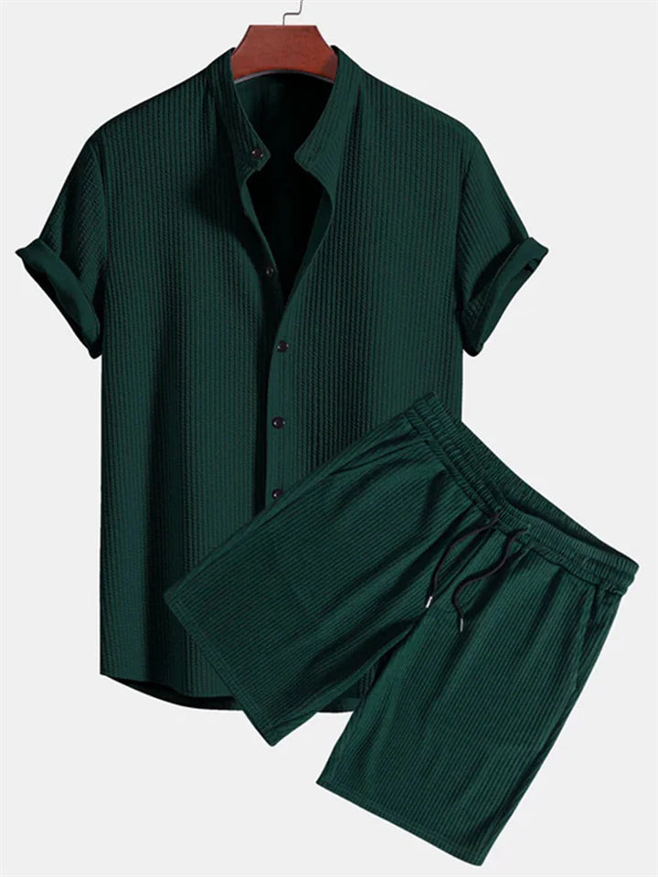 Men's 2Pcs Summer Button Up Short Sleeve Beach Shirt & Shorts Set