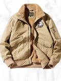 ‌ Men's Winter Warm Fleece Lined Vintage Bomber Jacket‌ with Patches