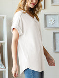 Women's Solid Color Pit Stripe V Neck Long Sleeve Shirts