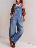 Women Casual Loose Fit Denim Cargo Overalls Baggy Jeans Jumpsuit