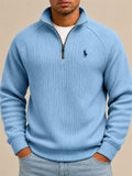 Men Ribbed Knit Half Zip Slim Fit Casual Pullover Sweatshirt