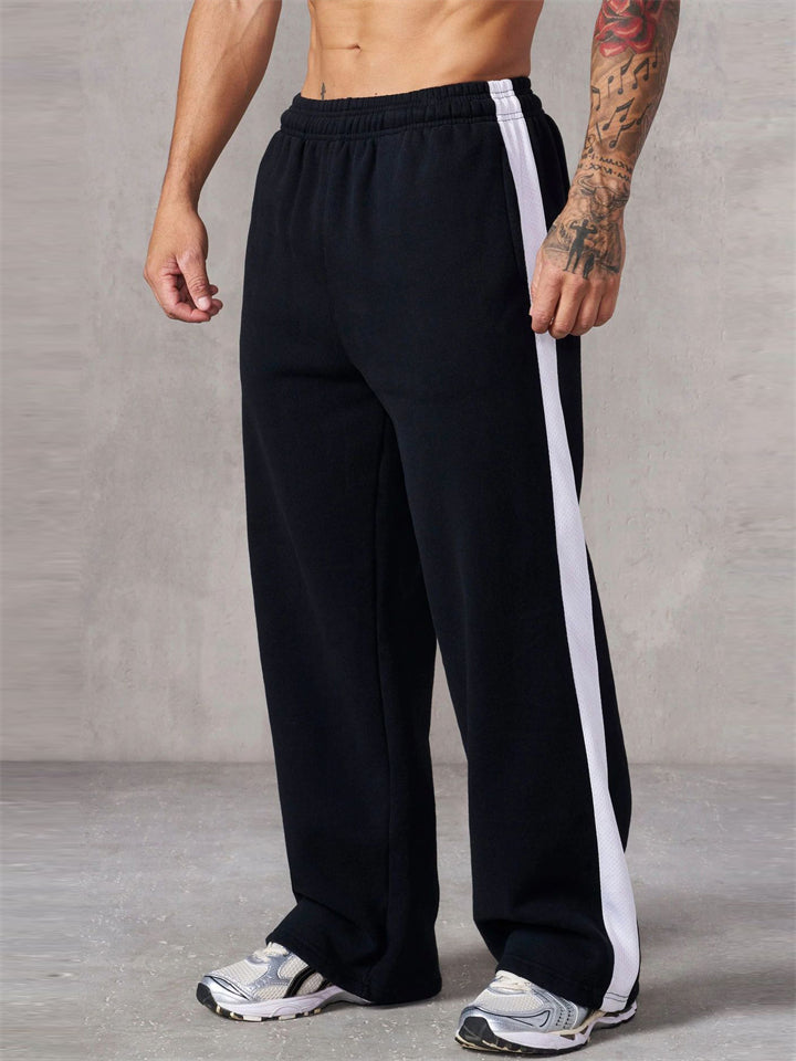 Men's Causal Contrast Color Elastic Waist Sporty Wide Leg Trousers