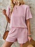 Women's 2pcs Casual Solid Color Round Neck Short Sleeve Top & Pants Set