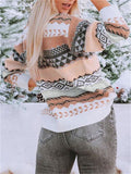 Women's Diamond Printed Splice Vintage Round Neck Sweater