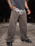 Men's Casual Printed Sports Elastic Waist Wide Leg Straight Trousers