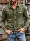 Mens Slim Fit Western Long Sleeve Button Down Denim Shirts