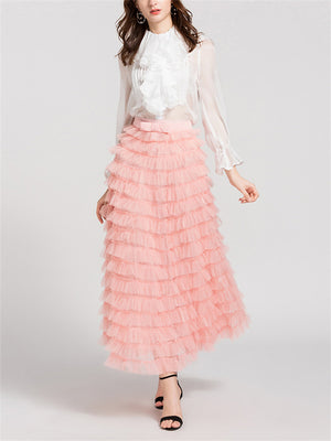 Women's Bow Multi-layer Ruffle Mesh Skirts