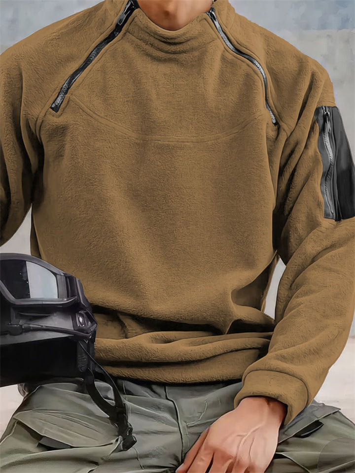 Men's Round Neck Zippers Outdoor Autumn Long Sleeve Fleece Sweatshirts