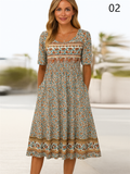 Women's Short Sleeved Floral Dresses with Pockets