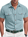 Men's Casual Solid Color Corduroy Lapel Cargo Shirts