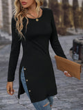 Women's Side Slit Crew Neck Elegant Shirt
