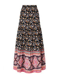 Bohemian Vintage Floral Pleated Long Skirt for Women