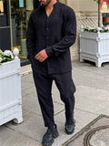 Casual Long Sleeve Linen Solid Color V-Neck Outfits For Men