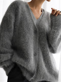 Women's Soft Grunge Style V-neck Button Up Cardigan Oversized Sweaters