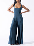 Elegant Square Neck Sleeveless Wide Leg Jumpsuit for Women
