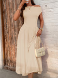 Women's Summer Solid Color Pockets One Shoulder Dress