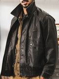 Casual Men's Retro Faux Leather Lapel Cargo Motorcycle Jacket
